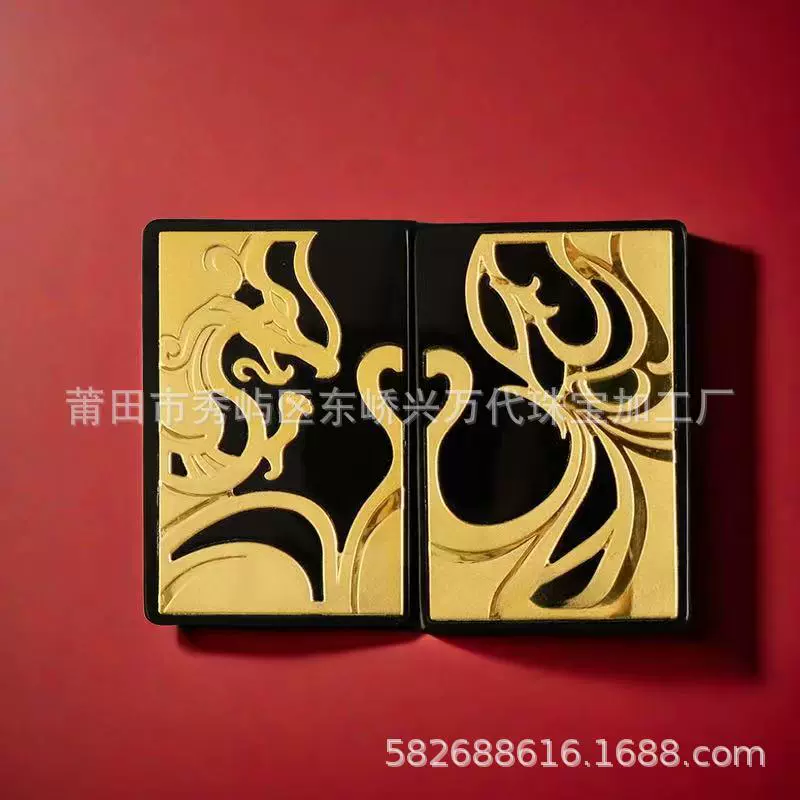 直播旅游金镶玉和田玉墨玉厚金龙凤吊坠新款龙凤佩吊坠情侣款批发