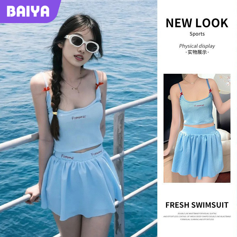 2025 nuevo bikini pequeño pecho recogido para cubrir la carne traje de tres piezas dulce deseo niña traje de baño dividido de alta calidad mujer