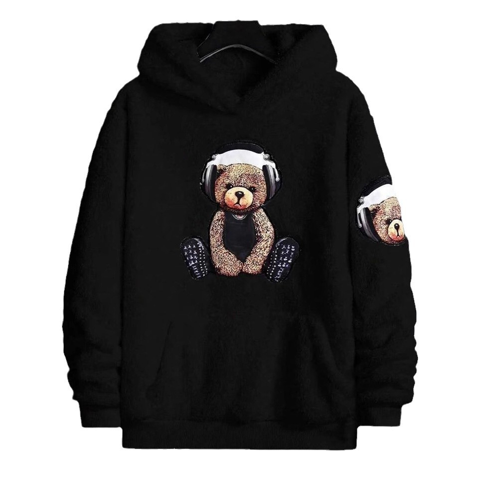 Men's Clothing Hooded Sweatshirt Bear Printed Furry Fashion Brand Jacket_voghion.com