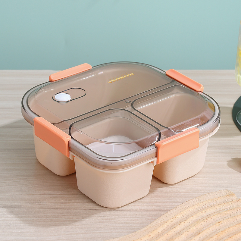 Caja de almuerzo de tres cuartos con cubierta de cuatro compartimentos caja de sopa cubierta de cubierta de plástico almuerzo de microondas para estudiantes