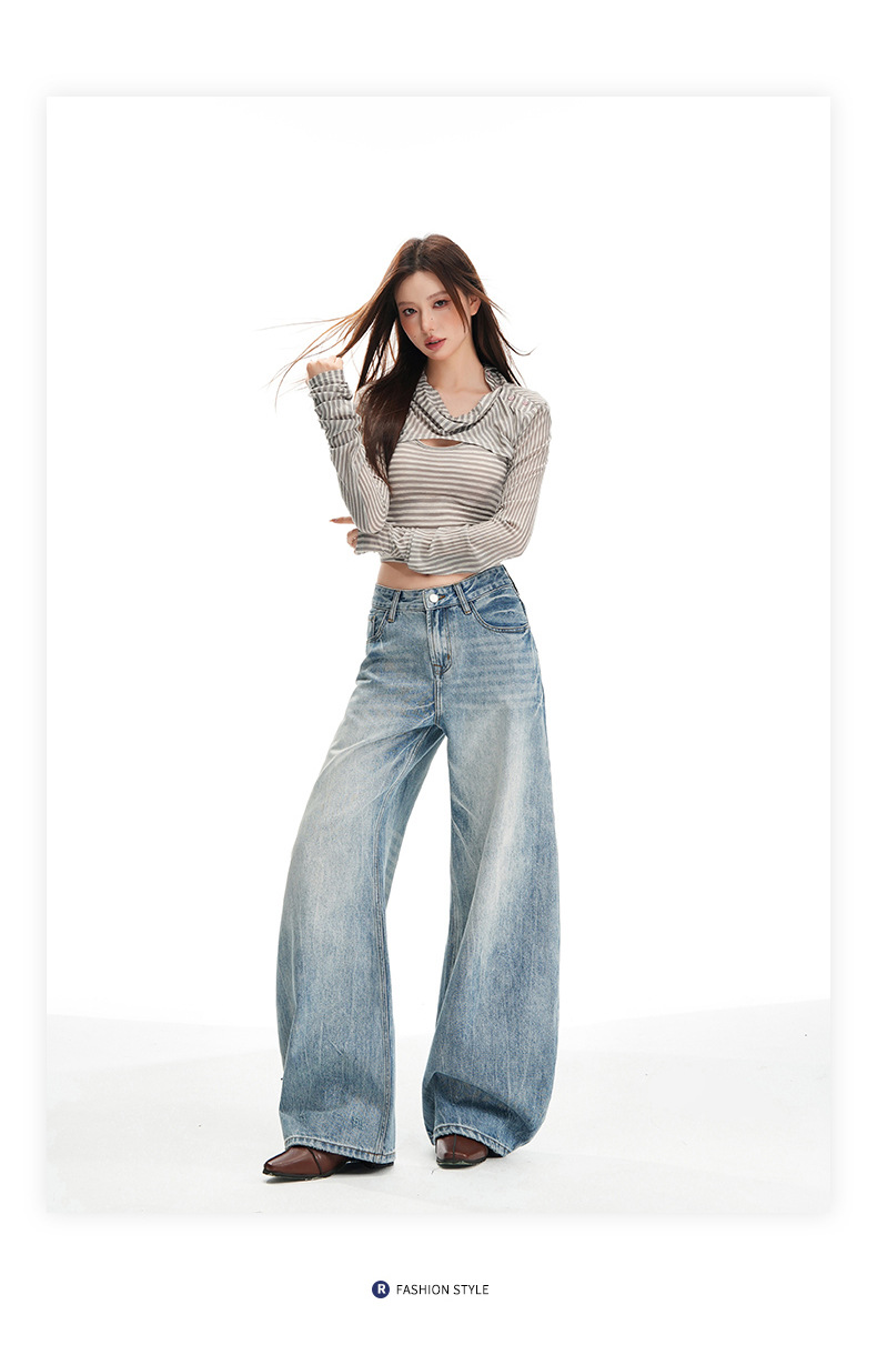 Damjeans med hög midja och raka ben i vintage blå denim_voghion.com