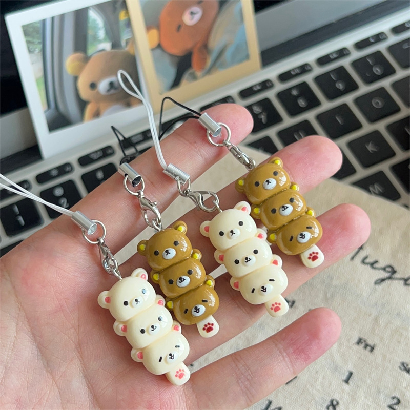 Cute Candied Hawthorn Rilakkuma Phone Strap Keychain Soft Cute Cartoon Bear Brother and Sister Couple Best Friend Pendant Gift