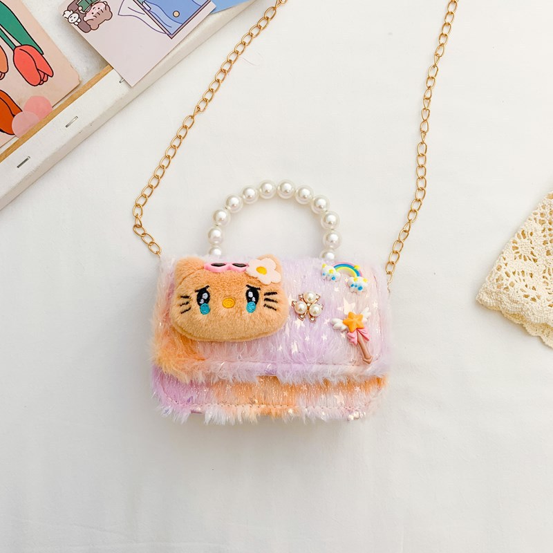 2025 nuevo bolso de niñas de estilo extranjero, bolso de hombro para niños, bolso de peluche, bolso de mano para niñas