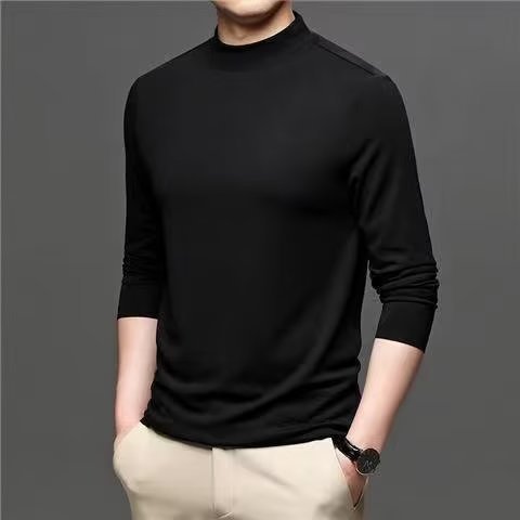 Camiseta de manga larga de los hombres de medio cuello alto color sólido todo partido casual interior medio cuello camisa de fondo moda nuevo Otoño e Invierno camisa de fondo camiseta