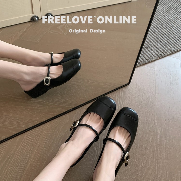 Sheepskin Sweet Inner Heightening Half-Drag One-Strap Mary Jane Lazy Sandals Women's Ballet Toe-Toe Outer Slippers Summer