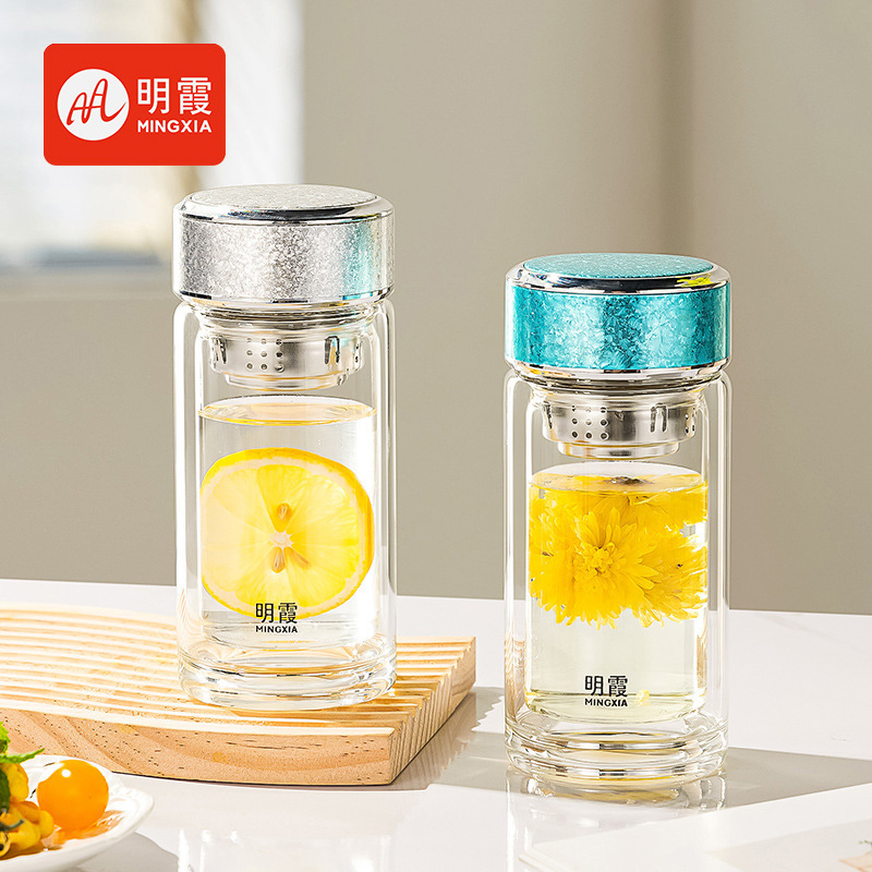 Mingxia 二重層ガラスオフィスホームウォーターカップ透明ティーカップ高ホウケイ酸ティーカップ卸売カスタマイズ|undefined