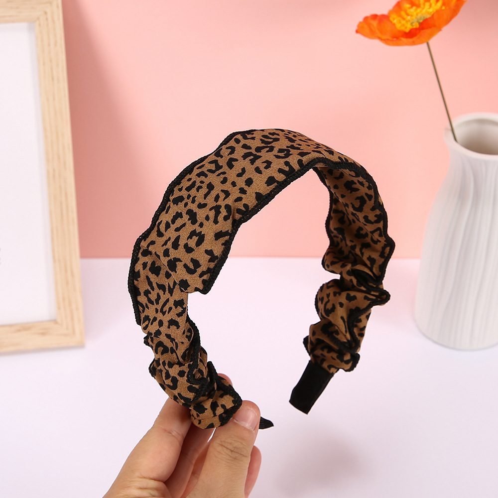 Leopard Print Headband Fabric Edging Retro Bubble Fold Headband display picture 6