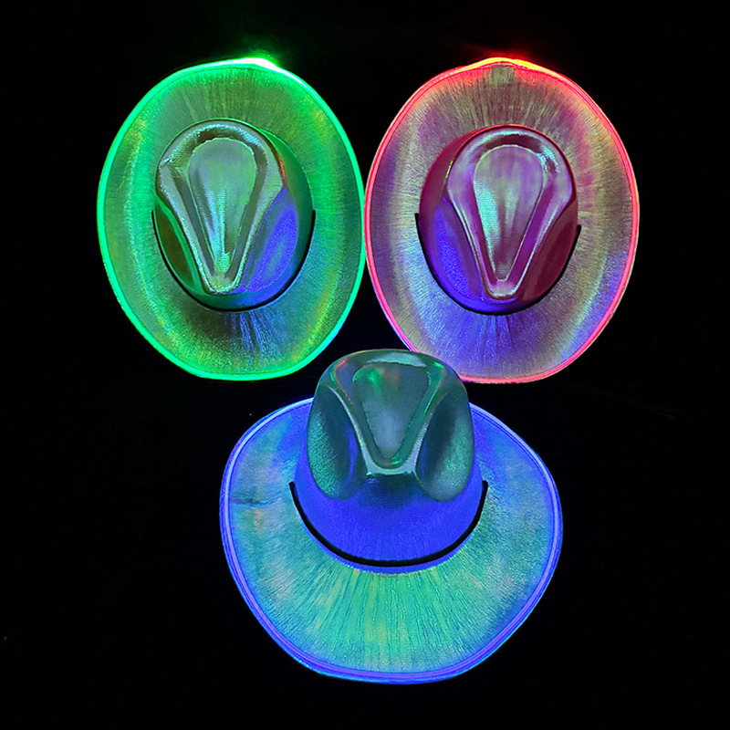 LED colorido sombrero de vaqueros occidentales sombrero luminoso Halloween fiesta sombrero de vaqueros luminoso props de espectáculo festivo