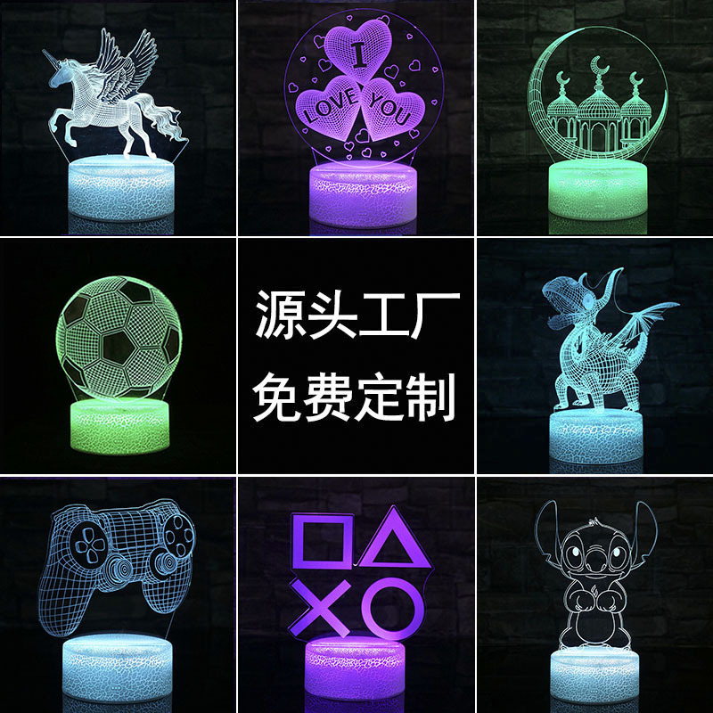 Amazon dedicated to 3D night light acrylic dinosaur unicorn game handle moon atmosphere light creative gifts