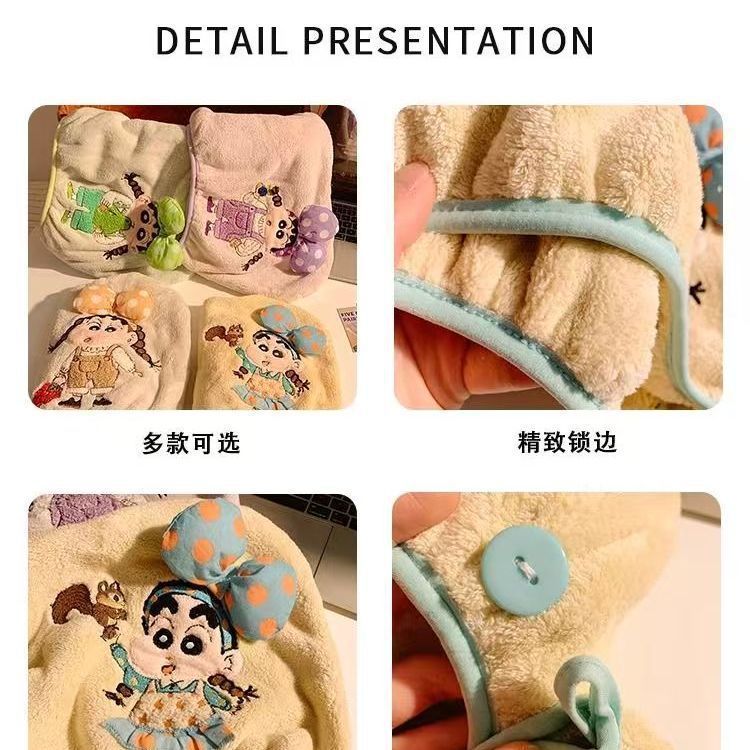 インス風かわいい漫画クレヨンしんちゃん刺繍リボンドライヘアキャップ増粘吸水速乾プルオーバーバンダナ|undefined