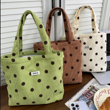 灯芯绒饭盒包通勤包包学生上班手提包黑色斑点可爱百搭手提包批发