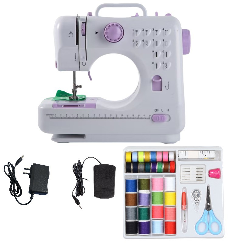 跨境专供505缝纫机锁边迷你小缝纫机家用吃厚多功能电动脚踏机