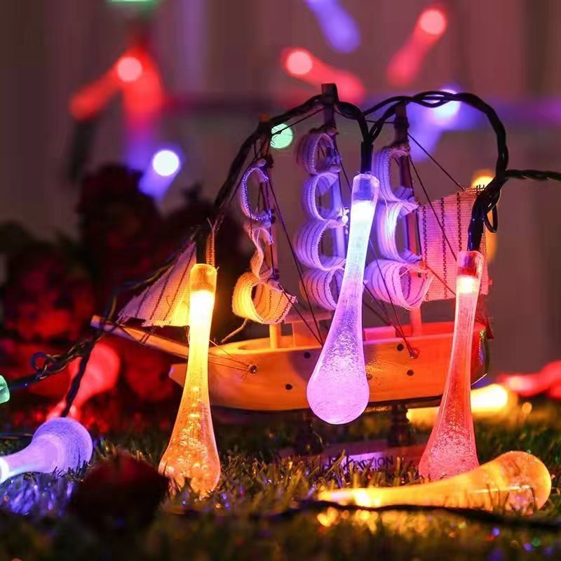 LED solar string lights, colorful star light strings, stall waterproof camping decoration light, ambiance light strings, waterdrop colorful lights