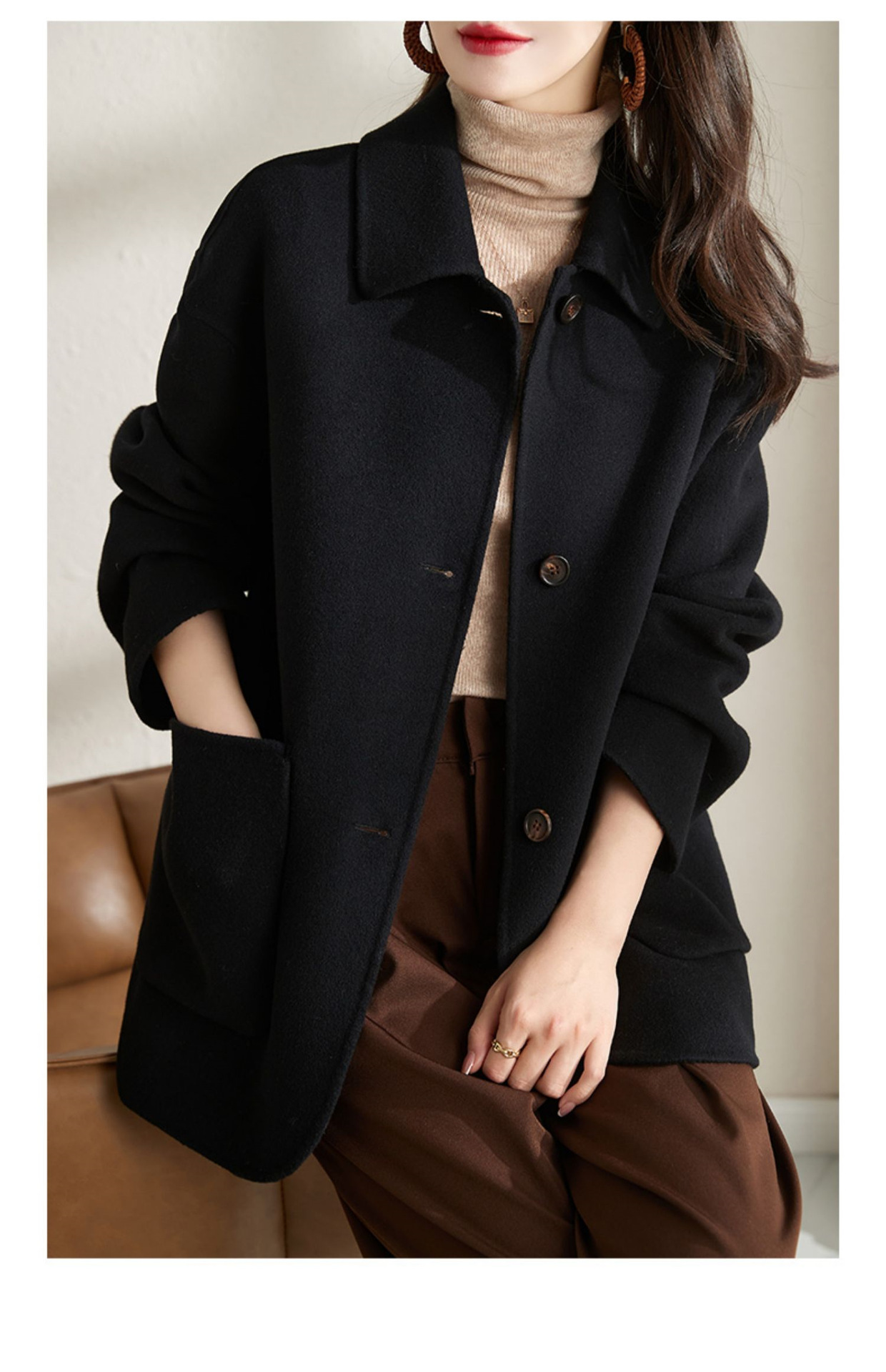 Camel Woolen Coat Women Hepburn Style Single Breasted Autumn_voghion.com