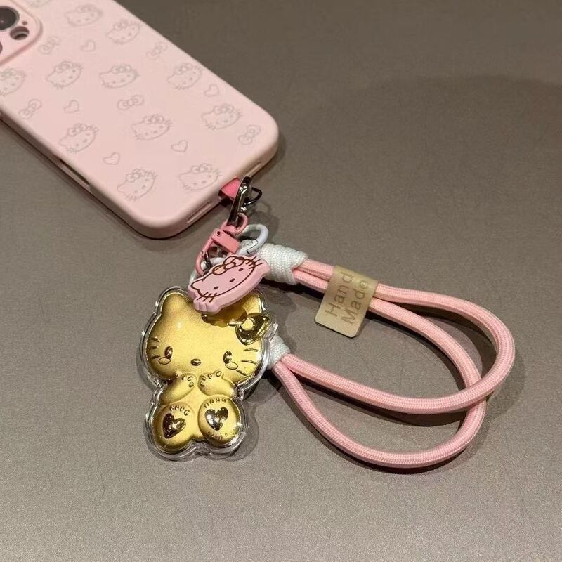 純金 999kt 猫ストラップキーホルダーかわいい漫画バッグペンダントハイエンド携帯電話リストバンド車のストラップチェーン|undefined