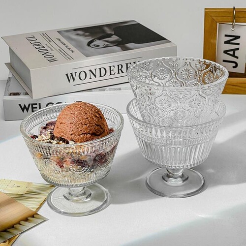Vertical Line Glass Dessert Small Bowl Creative Fruit Snack Bowl Ice Cream Yogurt Cup Glass Home Mousse Ice Cream Bowl