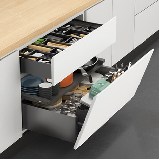 Kitchen Storage Rack Pot Flavoring Bowl and Dish Basket Pot Rack Cabinet Combination Double-layer Drawer Pot