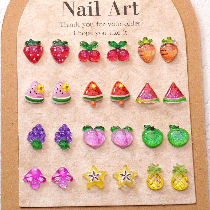 Cross-Border Fruit Nail Art Accessories Mixed Pack Mini Cherry Strawberry Watermelon Resin DIY Earrings Wearable Nail Accessories