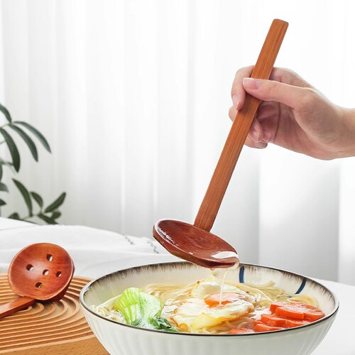 Creative Japanese-style Tonkotsu Ramen Ladle Hot Pot Soup Spoon Wooden Long Handle Strainer Tortoise Back Spoon for Food Review