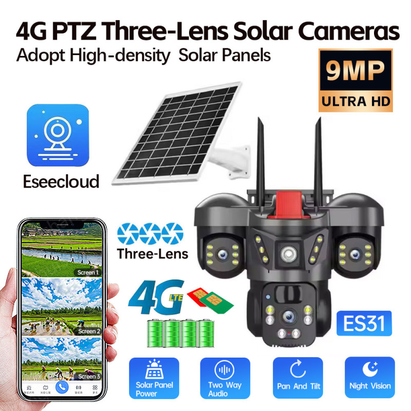 易视云4G PTZ Three lens Solar Camera PIR  EseeCloud V380跨境|undefined