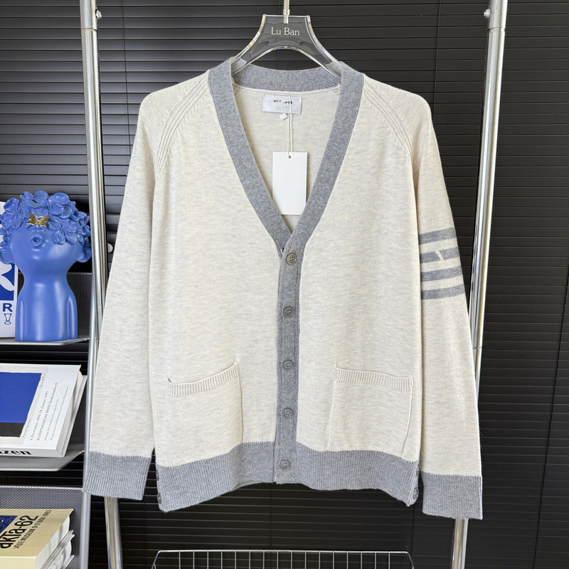 Correct Version Tom's 25Ss Autumn and Winter New Color-Blocked Four-Stripe Willow Button Cardigan Knitted Jacket Sweater Wool