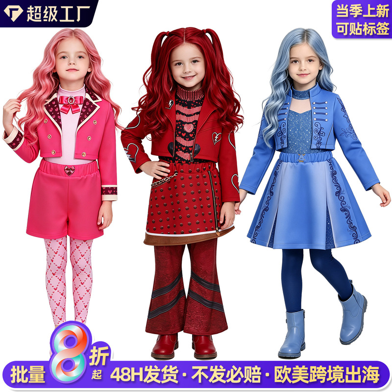 Descendants 5 Dark Wonderland Children's Cosplay Costume Cross-Border Stage Outfit Little Red Chloe Girls' Halloween Costume