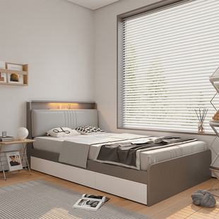 Muyue Tatami Bed 1.2 m Bed Soft Luminescent Bed Bedroom Multifunctional High Box Storage Single Bed Storage Bed