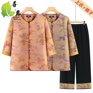 奶奶装新款春夏薄款女装两件套套装老年女士休闲衣服宽松夏装衣服