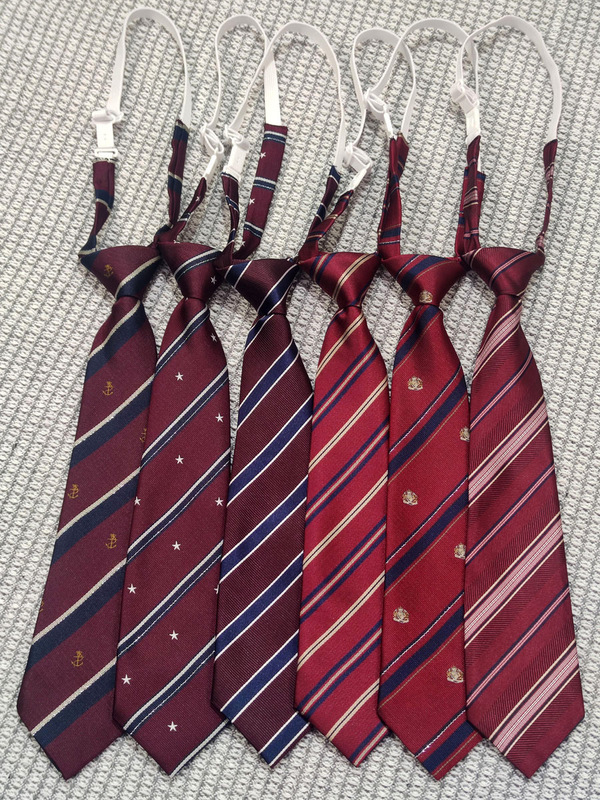 Wine Red Striped Lazy Tie-Free Tie Tie for Men and Women College Style Graduation Photo Japanese Style Matching Shirt Uniform Cyan