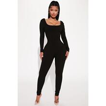 E 89093 Long Sleeve Square Neck Wide Leg Jumpsuit ����������