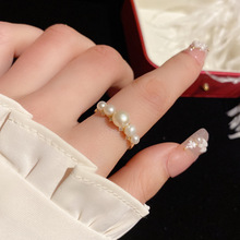 日韩时尚简约淡水珍珠开口戒女ins设计感气质甜美可调节食指戒女