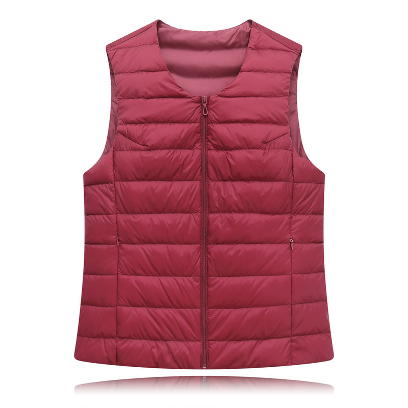 Autumn and Winter Light Duck Down Warm Inner Vest Women's Large Size Collarless Short Lightweight Down Vest Jacket