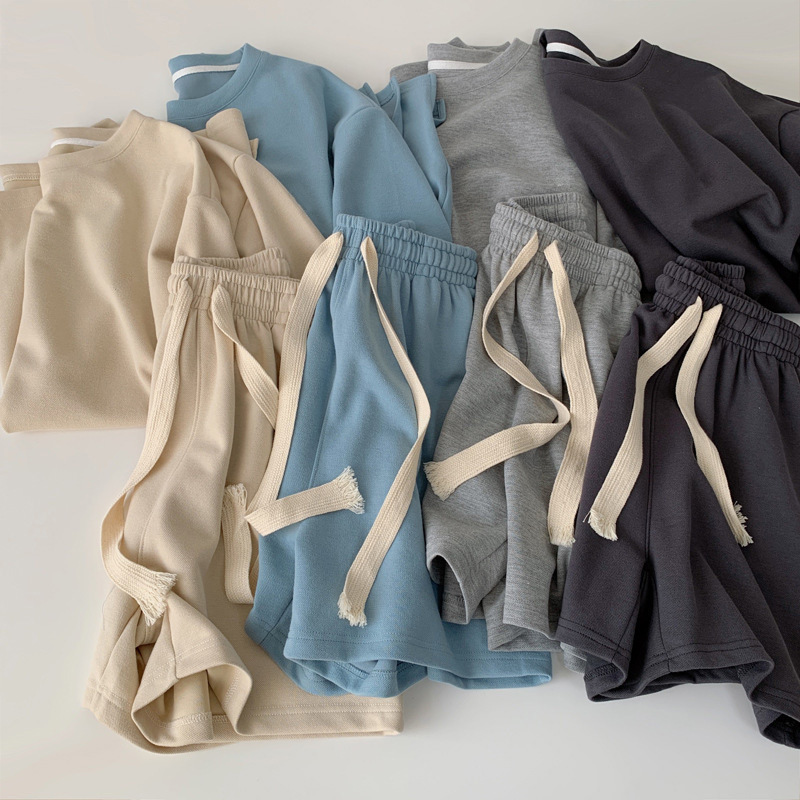 Minni Crewneck Short-sleeved T-shirt Women's Pocket Sports Shorts Two-piece Set Summer Loose Elastic Casual Solid Color suit