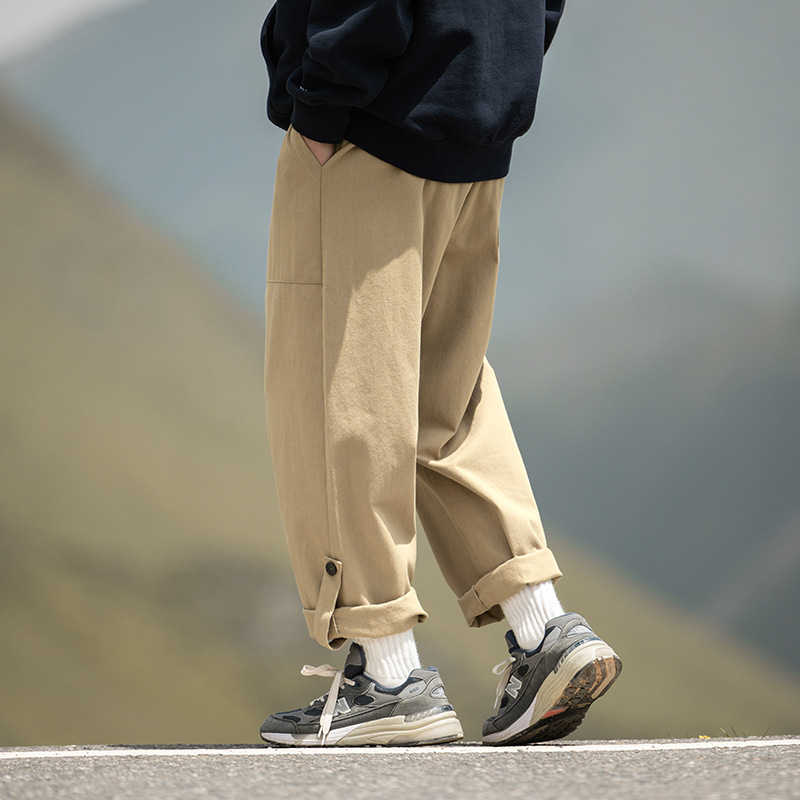Pies ajustables, ropa de trabajo recta, pantalones casuales, ropa de hombre, primavera 2025, nuevo estilo, pantalones largos sueltos retro de montaña