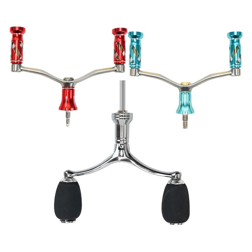 Rueda de pesca de doble cabeza manivela mango universal rueda giratoria barra de equilibrio carrete de pesca balancín modificación accesorios de metal completo artes de pesca