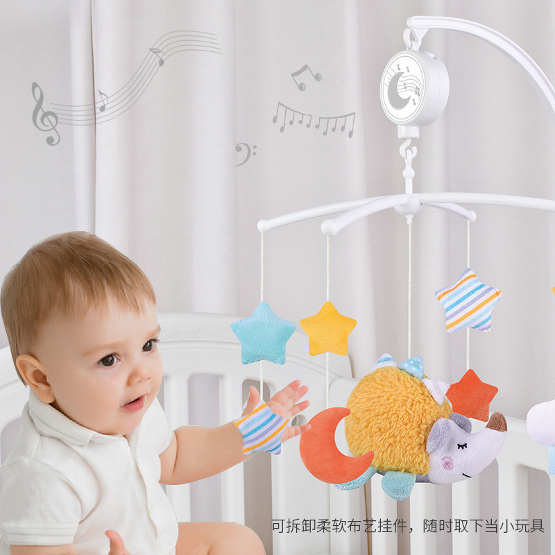 Juguetes para bebés 0-1 años de edad campana de noche soporte giratorio música melodía tela edredón cama colgando sonajero juguetes para bebés