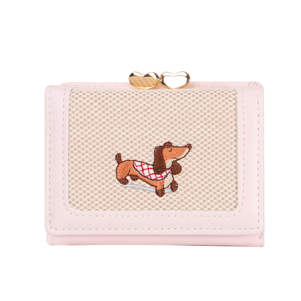 Cartera plegable de dibujos animados lindo transfronterizo, bowknot, bolso de tarjeta Macron, billetera de cuero PU de una pieza, billetera de mujer personalizada