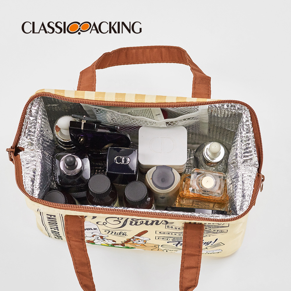 Multifuncional engrosada lonchera bolsa de aislamiento interior portátil de papel de aluminio bolsa de material de dibujos animados patrón de mano llevar bolsa de almuerzo de lona