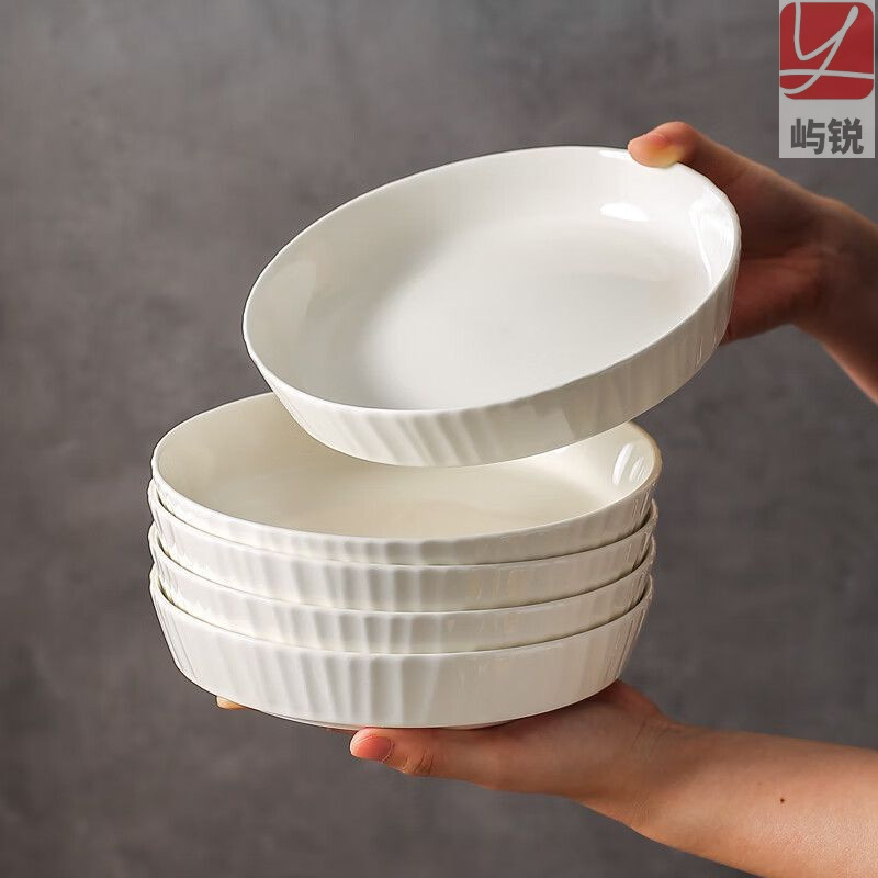 Glazed ceramic plates for home use, Japanese-style dishes, high-value premium plates, deep plates, simple design for stir-frying Glazed ceramic plates for home use, Japanese-style dishes, high-value premium plates, deep plates, simple design for stir-frying