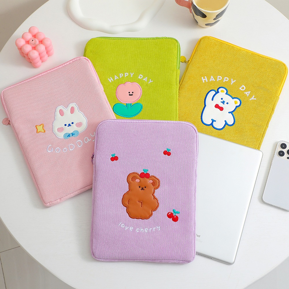 2025 New Cartoon Bear Tablet Bag 11inch Inner Pouch for Girls, Thickened Handheld iPad Storage Bag