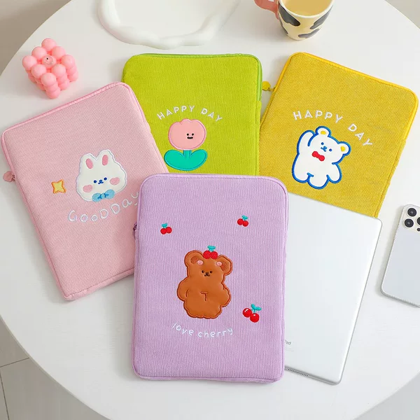 2025 New Cartoon Bear Tablet Bag 11inch Inner Pouch for Girls, Thickened Handheld iPad Storage Bag