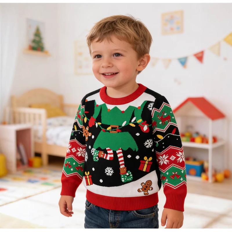 Class a Cross-Border New Pure Cotton Christmas-Themed Children's Clothing for Boys and Girls, Peter Pan Cartoon Pullover Long-Sleeve Sweater