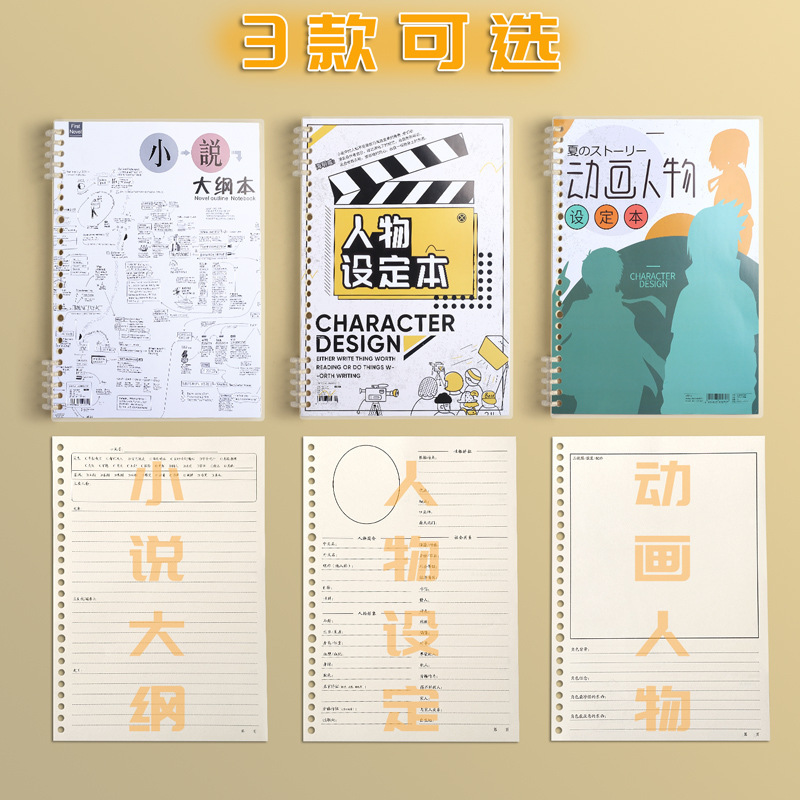 小説執筆用の特別なルーズリーフ紙ノート、キャラクター設定アウトラインノート、学生向けの特別なテンプレート|undefined