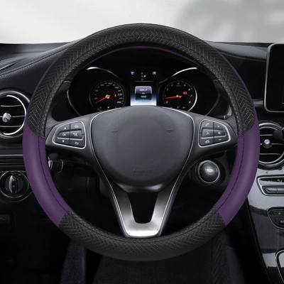 Steering wheel cover Sweat-Absorbent Steering Wheel Cover for - embossed-black-and-purple-cross-border-high-quality-round-38cm