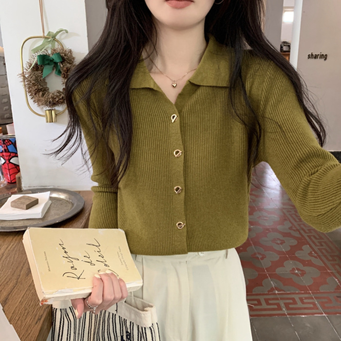 polo领内搭打底针织衫毛衣女开衫新款春秋高级感别致独特上衣|undefined