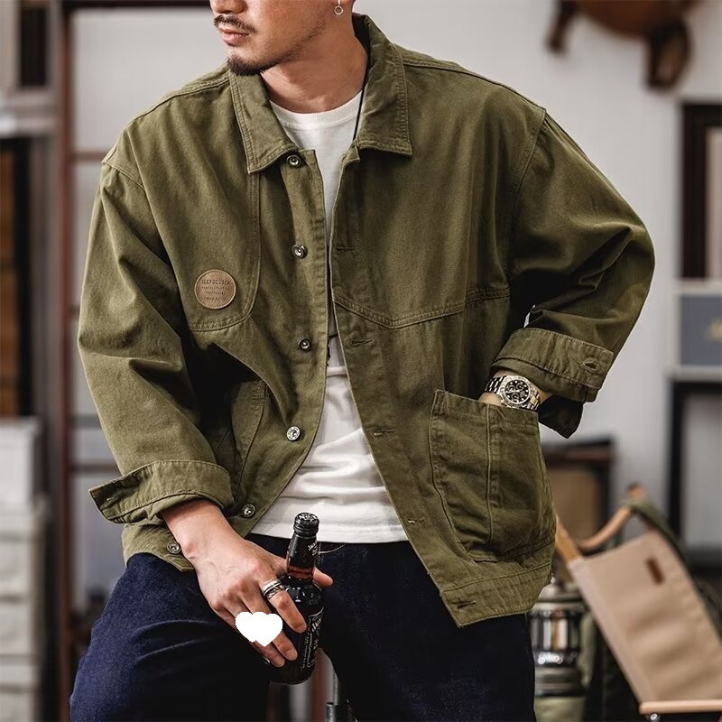 아메리칸 스타일 레트로 툴링 데님 재킷 남성 가을 트렌디 브랜드 루즈 캐주얼 다크 브라운 앤티크 왁스 프리 헌팅 재킷