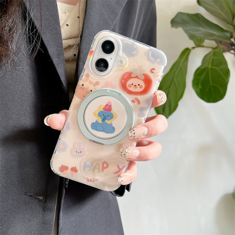 Pintura al óleo de dibujos animados para animales 16ProMax funda para teléfono móvil 360 magnético giratorio Apple 15 hembra iphone14/13
