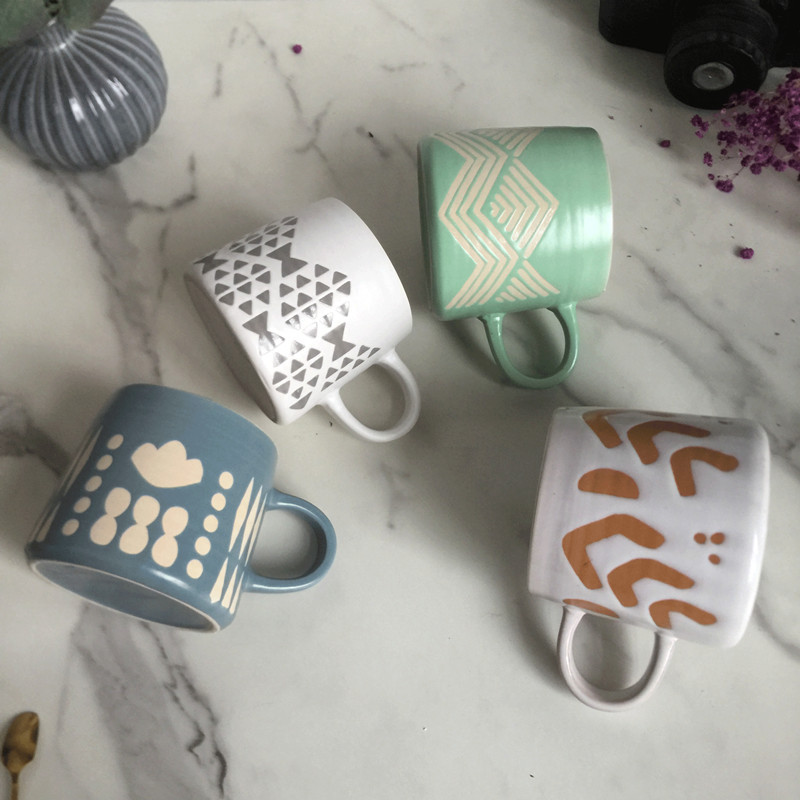 W1YP wholesale hand-painted mug with lid spoon, chic, fresh, household, simple couple water cup, microwave oven