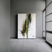 《逸墨绿调》别墅复式挑空挂画绿色立体手绘油画赵无极抽象装饰画