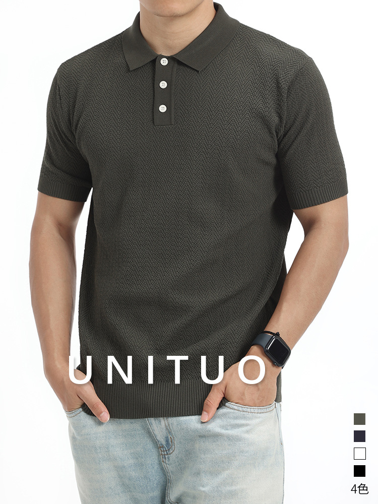 Transfronterizo texturas de hielo de alta calidad polo camiseta de hombre con solapa de manga corta camiseta de negocios casual de hombre